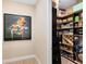 Walk-in pantry, complete with storage shelves, and an abstract painting outside the door at 18405 Mowry Ct, Orlando, FL 32827