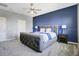 Serene main bedroom showcasing a plush bed, a decorative blue accent wall, and soft carpeting at 1972 Spring Shower Cir, Kissimmee, FL 34744