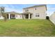 Back of the house showing sliding glass doors leading to the covered patio and expansive yard space at 580 Buchannan Dr, Davenport, FL 33837