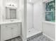 Stylish bathroom with subway tile shower, patterned floors, and a modern vanity offering a fresh design at 1834 Willie Mays Pkwy, Orlando, FL 32811