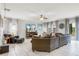 Inviting living room features tile floors, large windows, ceiling fan, modern furniture, and cozy seating area at 9518 Lynwood St, Clermont, FL 34711
