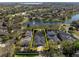 Aerial view of backyard including a screened in pool in a community close to a pond and golf course at 11237 Camden Park Dr, Windermere, FL 34786