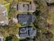 Overhead view of backyard pools and patios, showcasing outdoor living spaces in a residential neighborhood at 11237 Camden Park Dr, Windermere, FL 34786