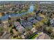 Scenic aerial view of houses near a pond with a fountain and golf course within a residential community at 11237 Camden Park Dr, Windermere, FL 34786