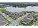 Aerial view of a quiet residential neighborhood with lake views and well-maintained properties at 1380 Patterson Ter, Lake Mary, FL 32746