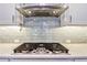 Close up of kitchen featuring a gas cooktop with tile backsplash and stainless steel vent hood at 1905 Estuary Ln, Kissimmee, FL 34747