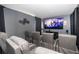 Enjoy movie nights in this home theater featuring reclining seats and a large flat screen tv at 5251 Wildwood Way, Davenport, FL 33837