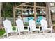 Cozy outdoor seating area with white Adirondack chairs under mature trees at 5584 N Dean Rd, Orlando, FL 32817