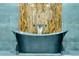 Close-up of the soaking tub with waterfall faucet and tiger-striped wood accent wall at 900 W Plant St, Winter Garden, FL 34787