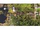 Aerial view of a beautiful lakefront property with a large tree-filled lot outlined in red at 10433 Trout Rd, Orlando, FL 32836