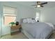 Well-lit bedroom with a neutral color scheme featuring an upholstered bed and minimalistic decor at 1077 Fountain Coin Loop, Orlando, FL 32828