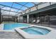 Private screened-in pool and spa surrounded by brick pavers for outdoor relaxation and enjoyment at 4149 Lana Ave, Davenport, FL 33897