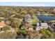 An aerial view reveals this lakeside community surrounded by lush greenery and mature trees at 4263 Lillian Hall Ln, Orlando, FL 32812