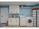 Laundry room featuring full size washer/dryer, storage, and folding table at 716 Palm Circle Dr, Port Orange, FL 32127