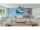 Coastal-inspired living room features a decorative blue accent wall, modern furnishings, and stylish decor at 716 Palm Circle Dr, Port Orange, FL 32127