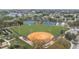 Aerial view showcasing a well-maintained baseball field surrounded by lush greenery and other sports courts at 741 Maderia Ct, Kissimmee, FL 34758