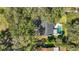 Capture this property from above, showcasing a backyard pool, lush greenery, and roof with durable shingles at 1525 Orange Tree Dr, Edgewater, FL 32132