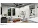 Bright living room with modern decor, stylish sectional, and large windows overlooking lush greenery at 166 Hammock Preserve Loop, Winter Garden, FL 34787