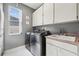 Laundry room featuring modern washer and dryer set, utility sink, and overhead storage at 5314 Adair Oak Dr, Orlando, FL 32829