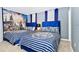 Unique bedroom boasts two blue striped beds and a magical mural for a whimsical experience at 2004 Summer Dr, Davenport, FL 33897