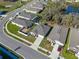 Aerial shot showing a home in a community close to water with well-manicured lawns and mature trees at 5315 Meadow Song Dr, Okahumpka, FL 34762