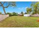 Spacious backyard with well-maintained lawn, mature trees, and a storage shed at 1612 Idaho Ave, Belle Isle, FL 32809