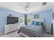 Comfortable bedroom with blue walls, large windows, and a ceiling fan at 2368 Buckingham Run Ct, Orlando, FL 32828