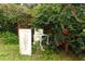 Backyard with a white water tank surrounded by greenery and red flowering bushes at 400 Ruth St, Longwood, FL 32779