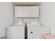 Bright laundry area equipped with white appliances and overhead cabinets for storage at 4353 Shadow Crest Pl # 3, Orlando, FL 32811