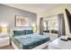 Cozy bedroom featuring a queen bed with blue bedding, side tables, and a window at 4841 Romeo Cir, Kissimmee, FL 34746