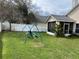 This is a full view of the backyard. It is fenced and has a screened in lanai and a playset at 536 Dunoon St, Ocoee, FL 34761