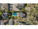 Aerial view of property highlighting its pool, landscaping, and proximity to neighboring homes at 718 E Livingston St, Orlando, FL 32803