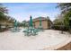 A community picnic area with teal tables, umbrellas, and a grill offering a perfect spot for outdoor gatherings at 892 Cool Springs Cir, Ocoee, FL 34761