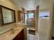 This bathroom features a walk-in shower and updated vanity at 10753 Wilderness Ct, Orlando, FL 32821