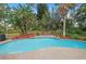 Resort-style pool with a rock border, tropical foliage, and lush landscaping at 1113 Lyric Dr, Deltona, FL 32738