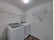 Efficient laundry room with new appliances and wire shelving units at 1385 Evergreen Park Cir, Lakeland, FL 33813