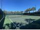 Well-lit pickleball court with a green surface and nets surrounded by a fence at 2348 Clemblue Rd, Clermont, FL 34715