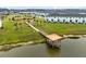 Aerial view of community pier on a scenic neighborhood lake at 2930 Wordsmith Rd, Kissimmee, FL 34746