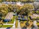 An aerial shot showcasing the property, its well-maintained yard, and its location among mature trees at 303 S Forest Ave, Orlando, FL 32803