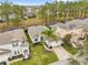 Aerial shot of a home with a well-maintained lawn, landscaping, and a palm tree at 408 Orista Dr, Davenport, FL 33897