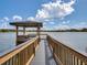 View of a wooden dock extending into the lake under a partially cloudy sky at 942 Lake Destiny Rd # B, Altamonte Springs, FL 32714