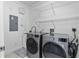 A functional laundry room equipped with modern appliances and plenty of shelving at 1220 Vaux Blvd # 102, Kissimmee, FL 34747