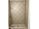 Tiled shower features a modern showerhead, and drain with tan and black tiles at 1352 Sw 69Th Rd, Bushnell, FL 33513