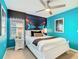 Stylish bedroom featuring accent wall, modern décor, and bright blue walls at 1602 Lima Ave, Kissimmee, FL 34747