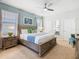 A spacious main bedroom with a king bed, soft carpet, and a ceiling fan offers a relaxing retreat at 1602 Lima Ave, Kissimmee, FL 34747