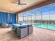 Charming patio with comfortable seating, screened-in pool and stylish brick flooring at 1602 Lima Ave, Kissimmee, FL 34747