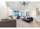 Open-concept living room with fireplace, modern light fixtures, and views of the outdoors at 1621 Crescent Rd, Longwood, FL 32750