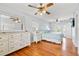 Bedroom featuring hardwood floors, a ceiling fan and views of the backyard at 2413 Weber St, Orlando, FL 32803