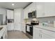 A well-lit kitchen featuring white cabinets, modern stainless steel appliances, and bright countertops at 3069 Cassidy Ln, Haines City, FL 33844