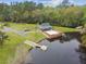 Aerial shot of the pavilion with a dock and lake access, ideal for outdoor events at 743 Riverbend Blvd, Longwood, FL 32779